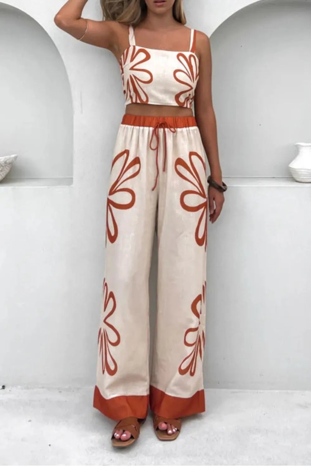 Smocked Square Neck Cami and Pants Set - MAD RUFFI