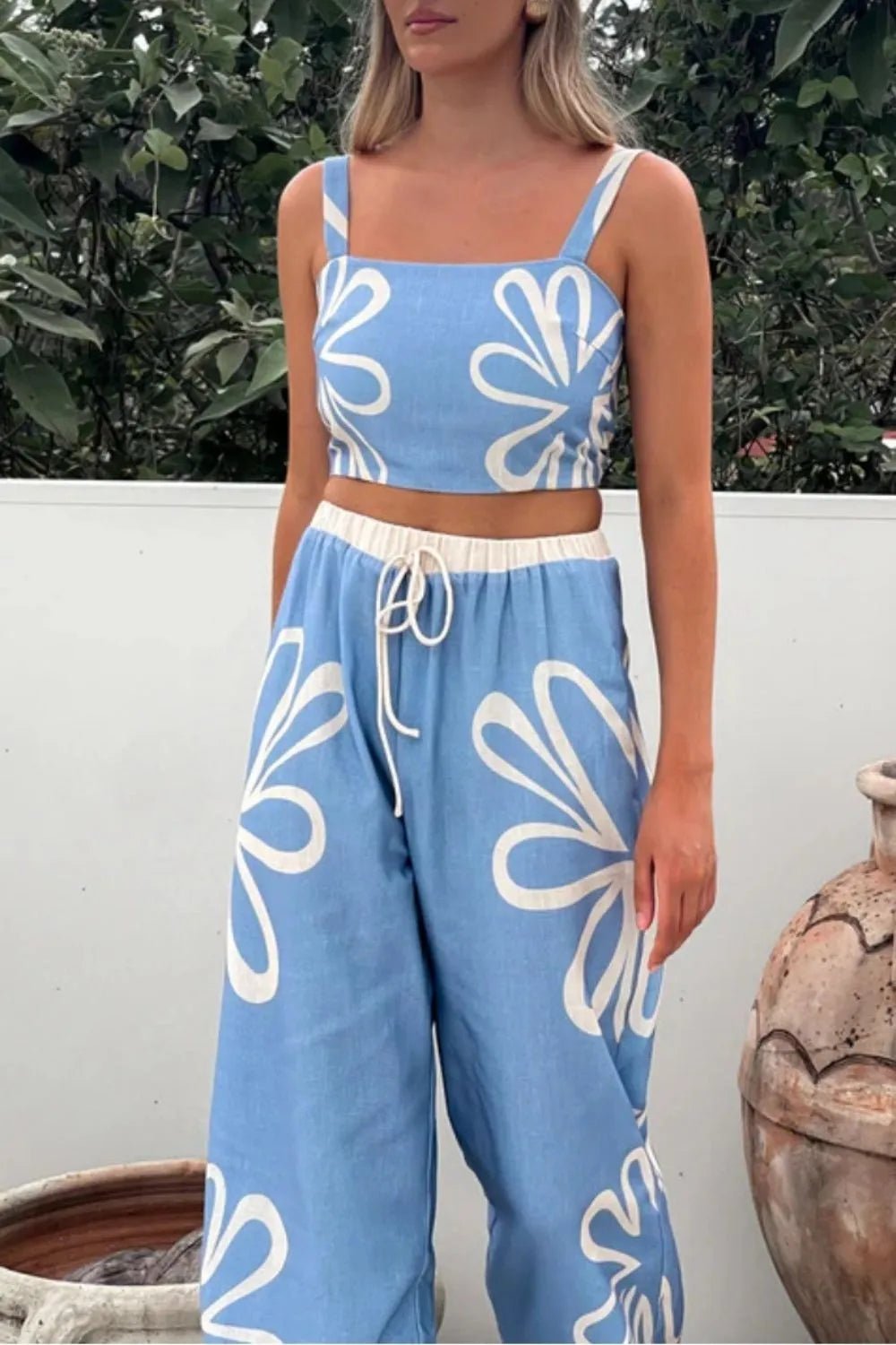 Smocked Square Neck Cami and Pants Set - MAD RUFFI