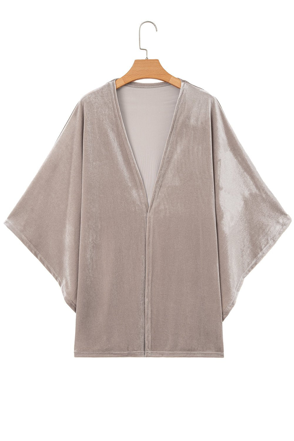 Smoke Gray 3/4 Sleeve Open Front Velvet Kimono - MAD RUFFI