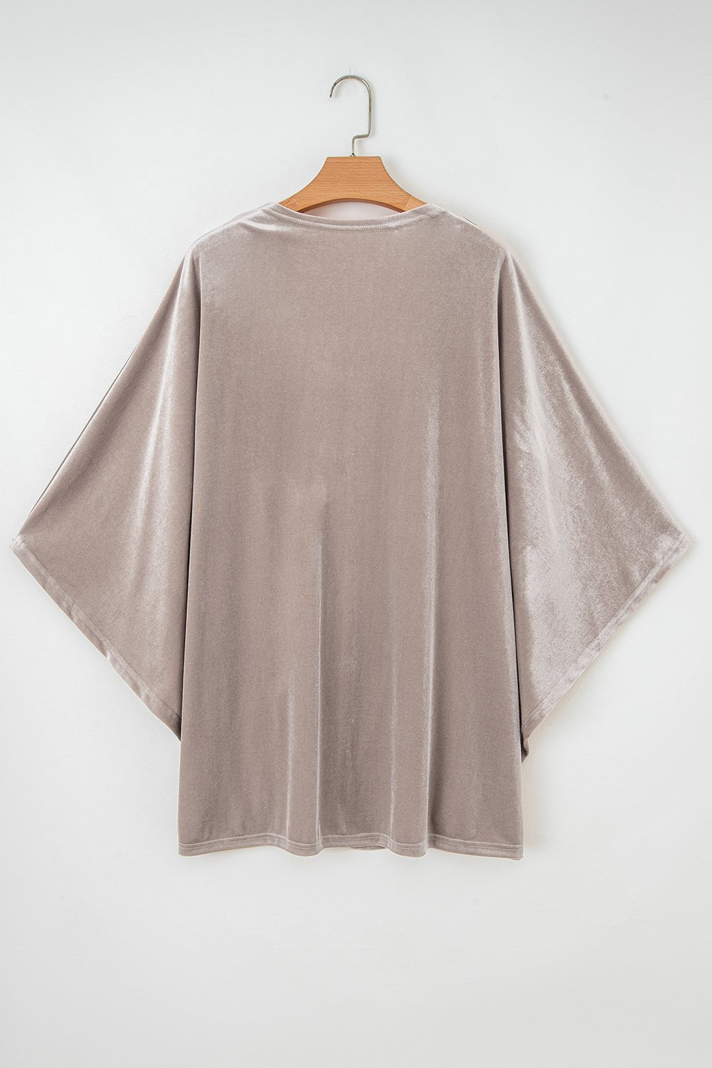 Smoke Gray 3/4 Sleeve Open Front Velvet Kimono - MAD RUFFI