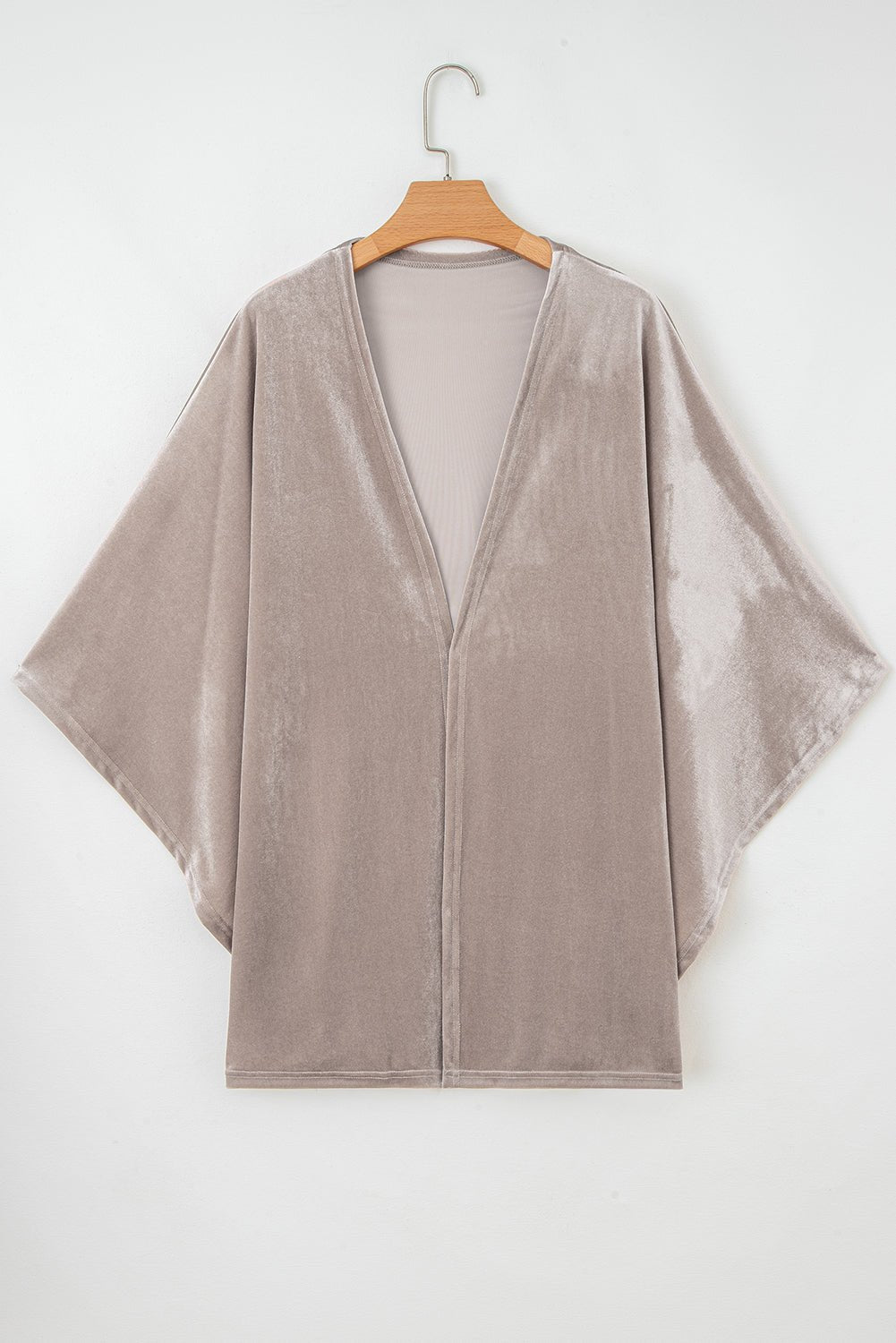 Smoke Gray 3/4 Sleeve Open Front Velvet Kimono - MAD RUFFI