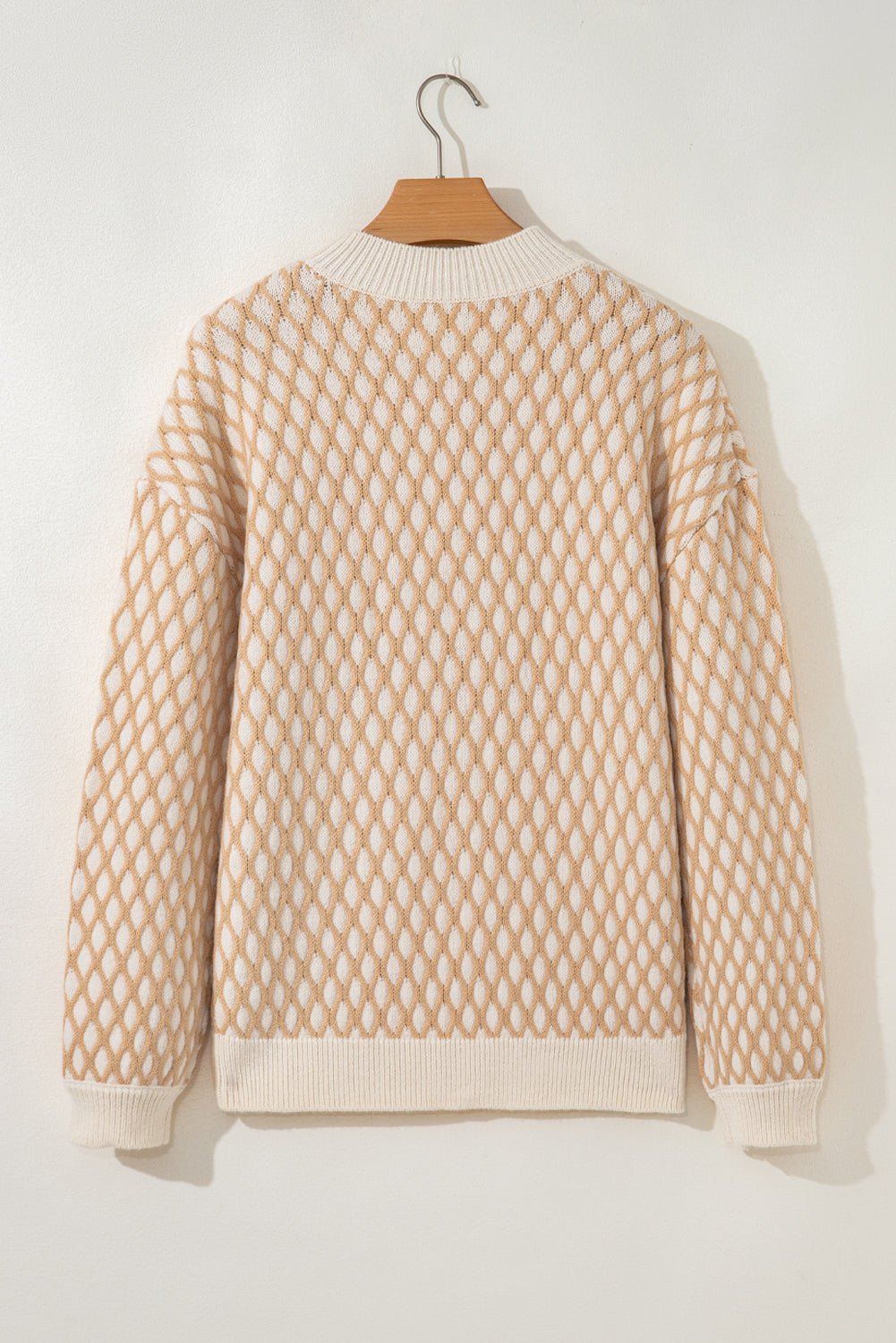 Smoke Gray Checkered Textured Knit Mock Neck Sweater - MAD RUFFI