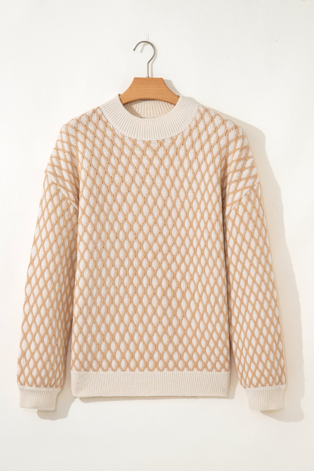 Smoke Gray Checkered Textured Knit Mock Neck Sweater - MAD RUFFI