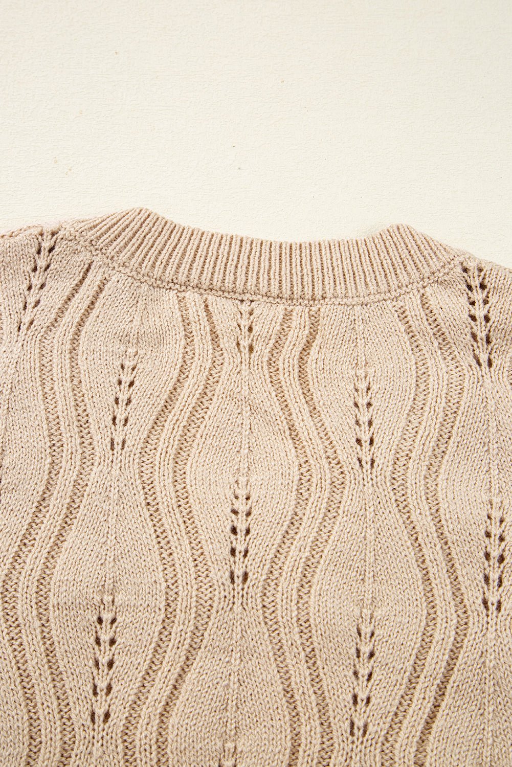 Smoke Gray Pearl Beaded Embellished Lace Applique Pointelle Knit Sweater - MAD RUFFI