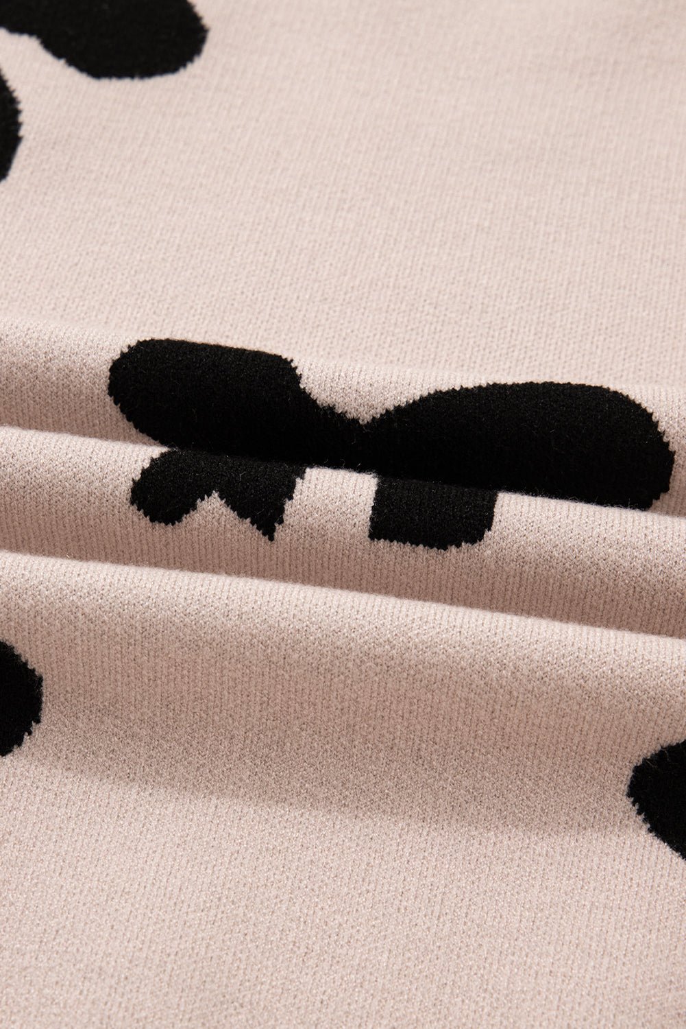 Smoke Gray Pearl Embellished Bow Pattern Loose Sweater - MAD RUFFI