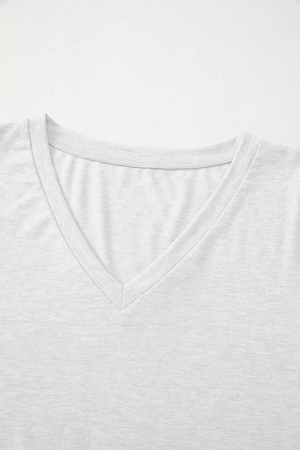 Smoke Gray Plain V Neck Long Sleeve Top - MAD RUFFI