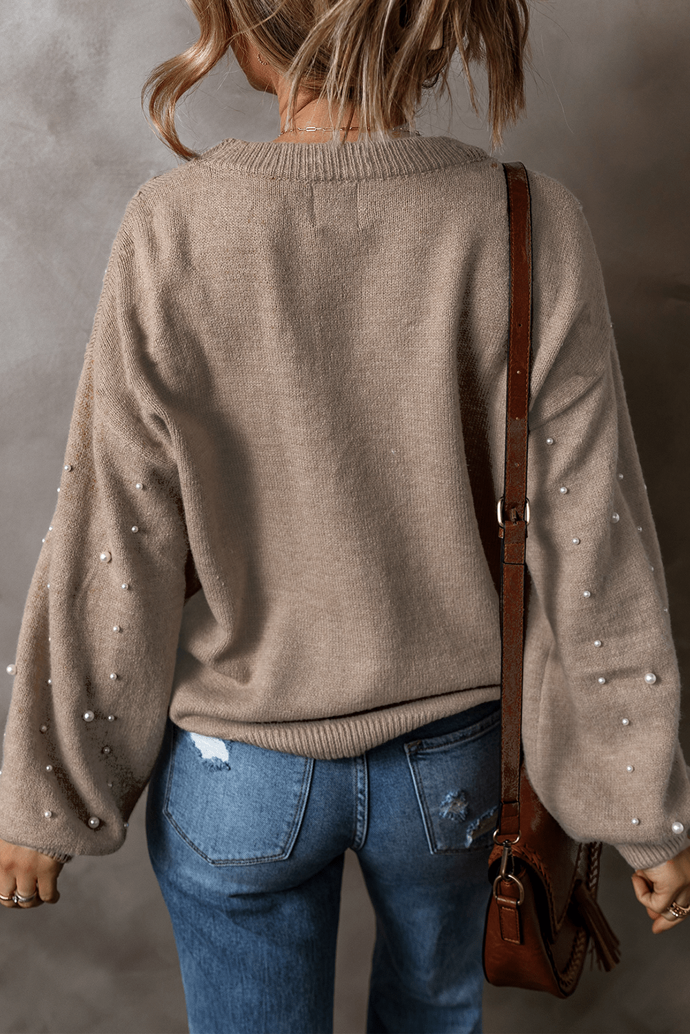 Smoke Gray Plus Size Pearl Pullover Sweater - MAD RUFFI
