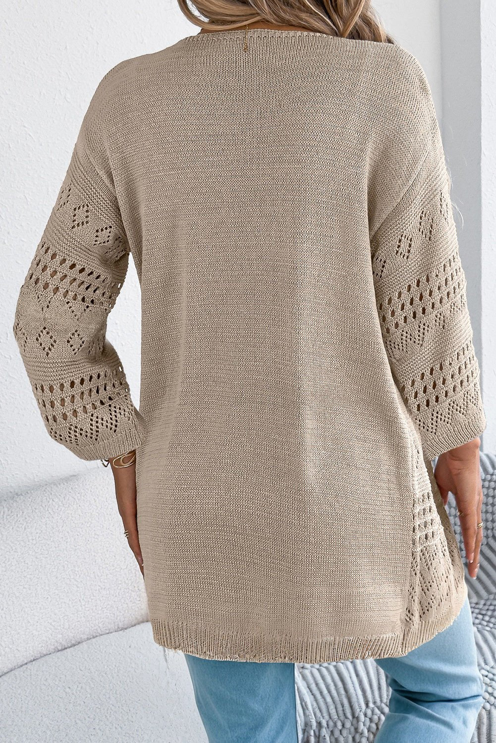 Smoke Gray Solid Color Hollow Knit Cardigan - MAD RUFFI