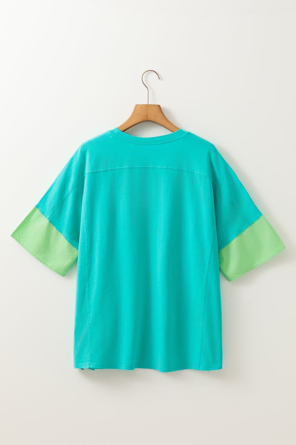 smoke green frayed denim star patched oversize t shirt - MAD RUFFI