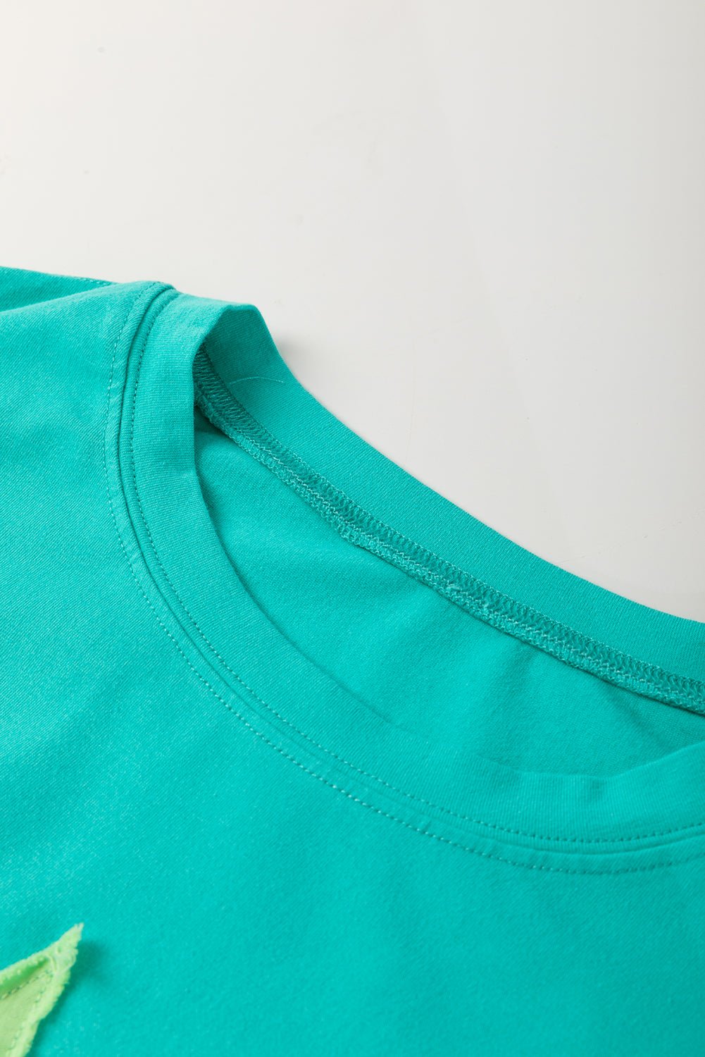 smoke green frayed denim star patched oversize t shirt - MAD RUFFI