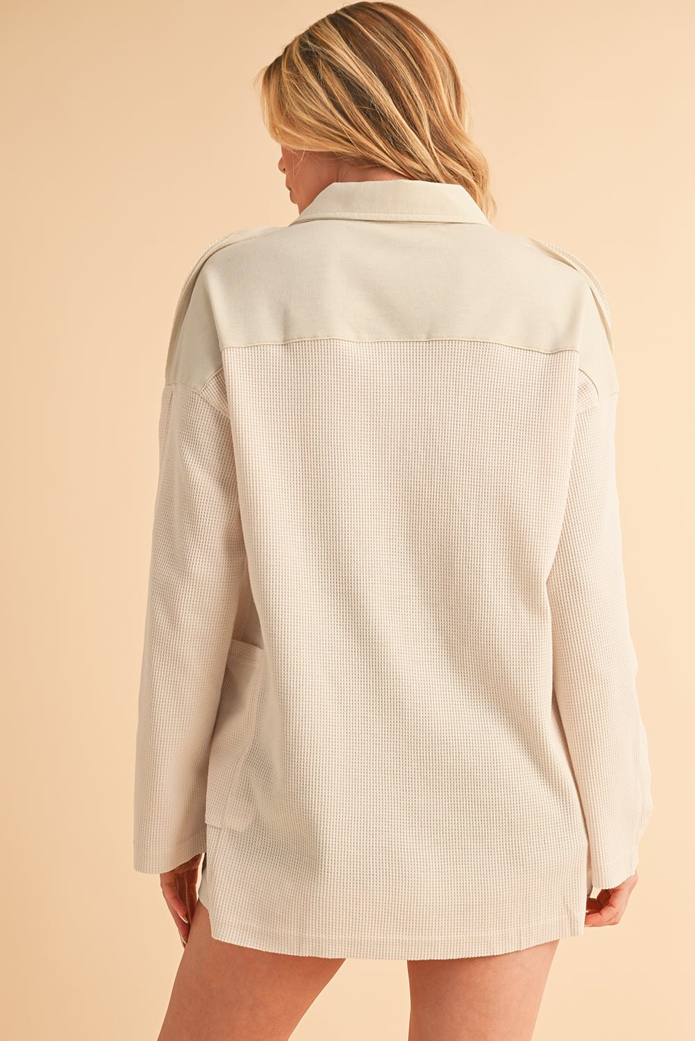 Smoke Green Waffle Patchwork Drop Sleeve Henley Top - MAD RUFFI