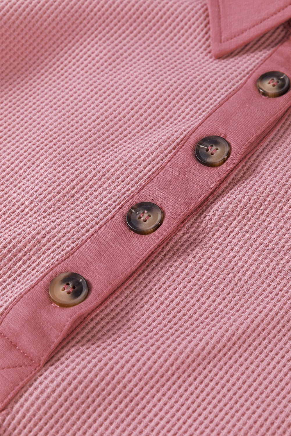 Smoke Green Waffle Patchwork Drop Sleeve Henley Top - MAD RUFFI