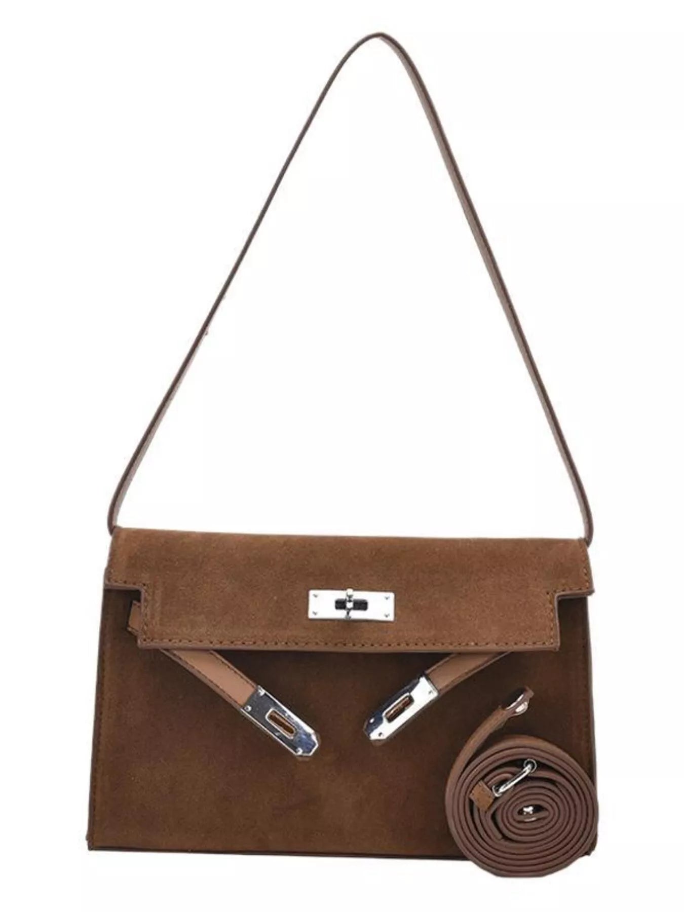 Solid Color Buckle Shoulder Bag - MAD RUFFI