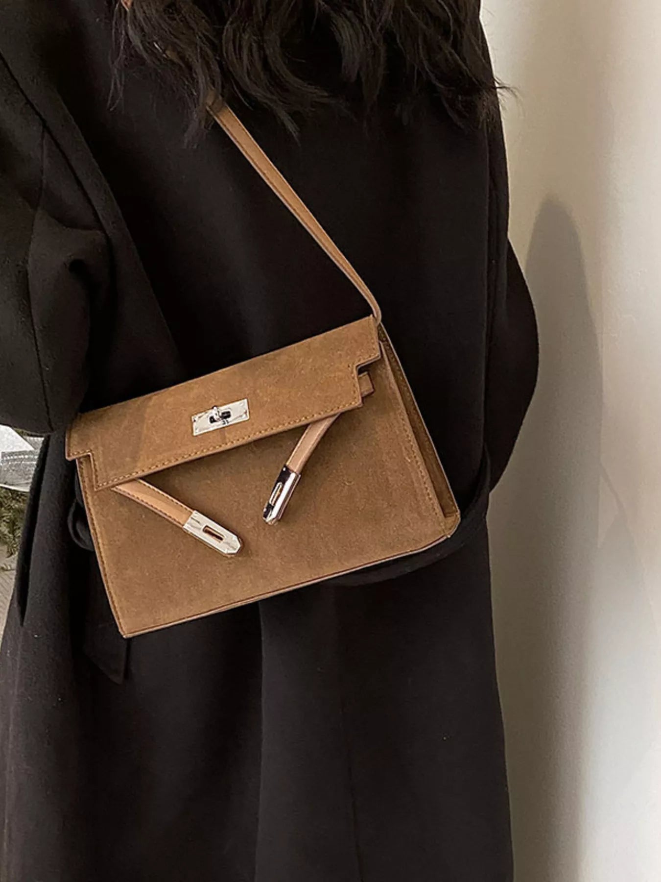 Solid Color Buckle Shoulder Bag - MAD RUFFI