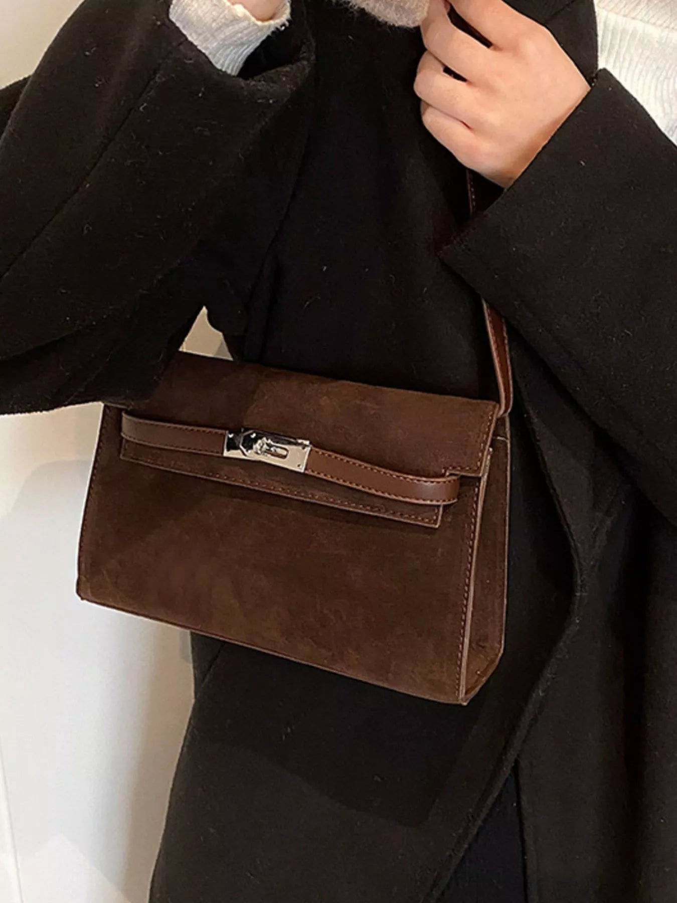 Solid Color Buckle Shoulder Bag - MAD RUFFI