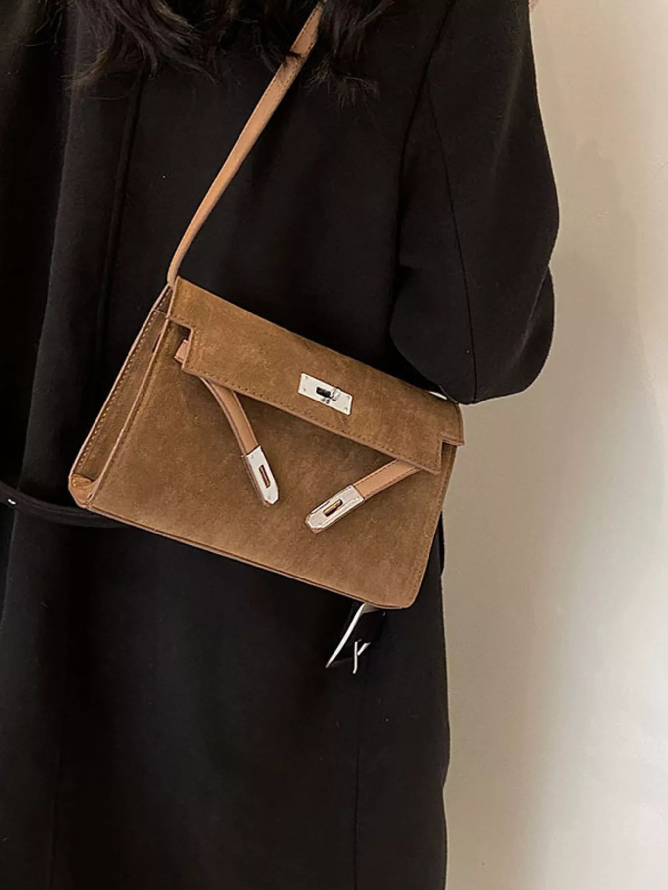 Solid Color Buckle Shoulder Bag - MAD RUFFI