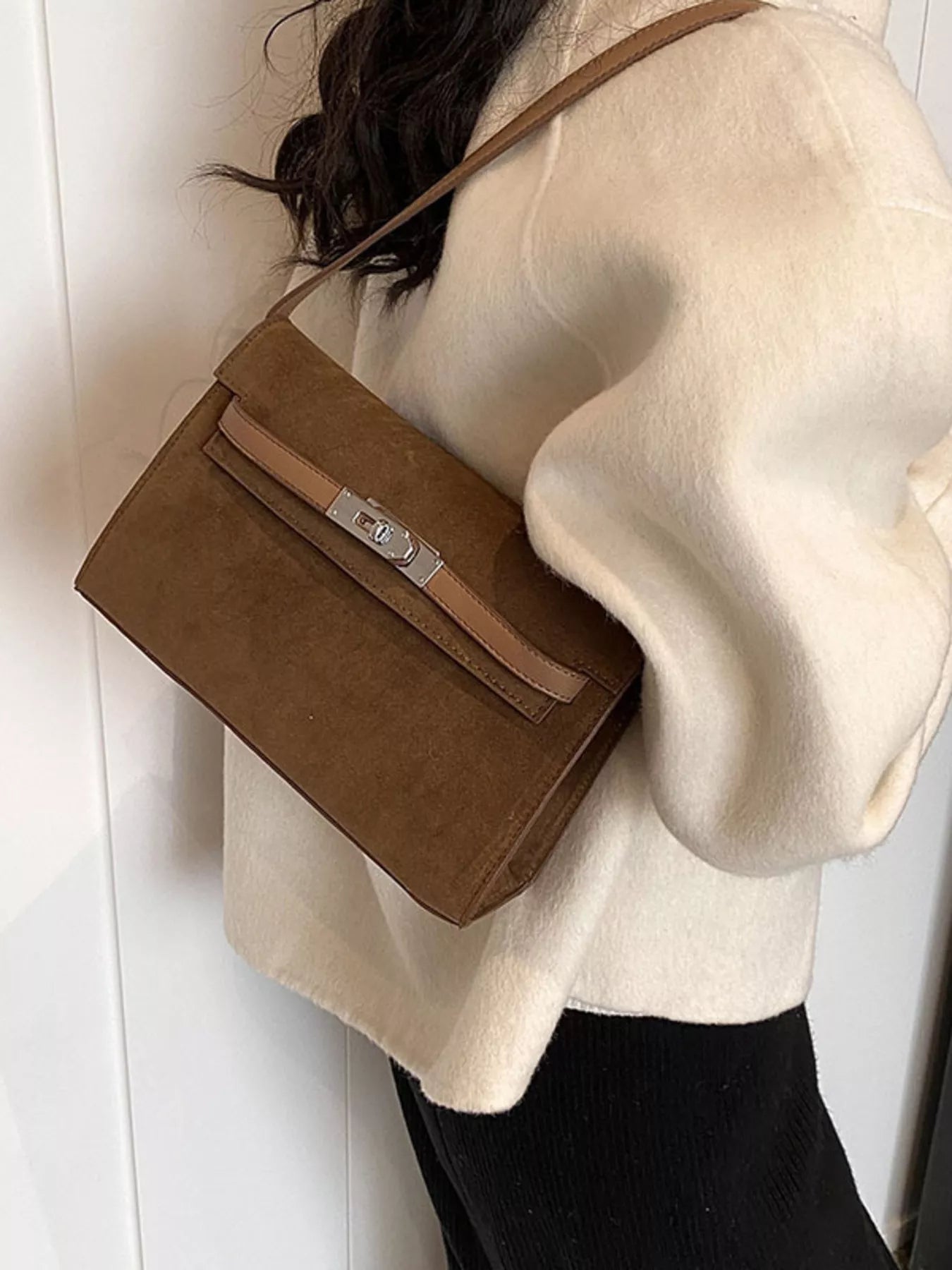 Solid Color Buckle Shoulder Bag - MAD RUFFI