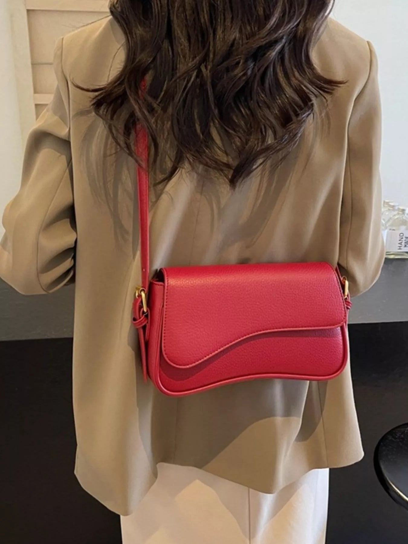 Solid Color Leather Crossbody Bag - MAD RUFFI