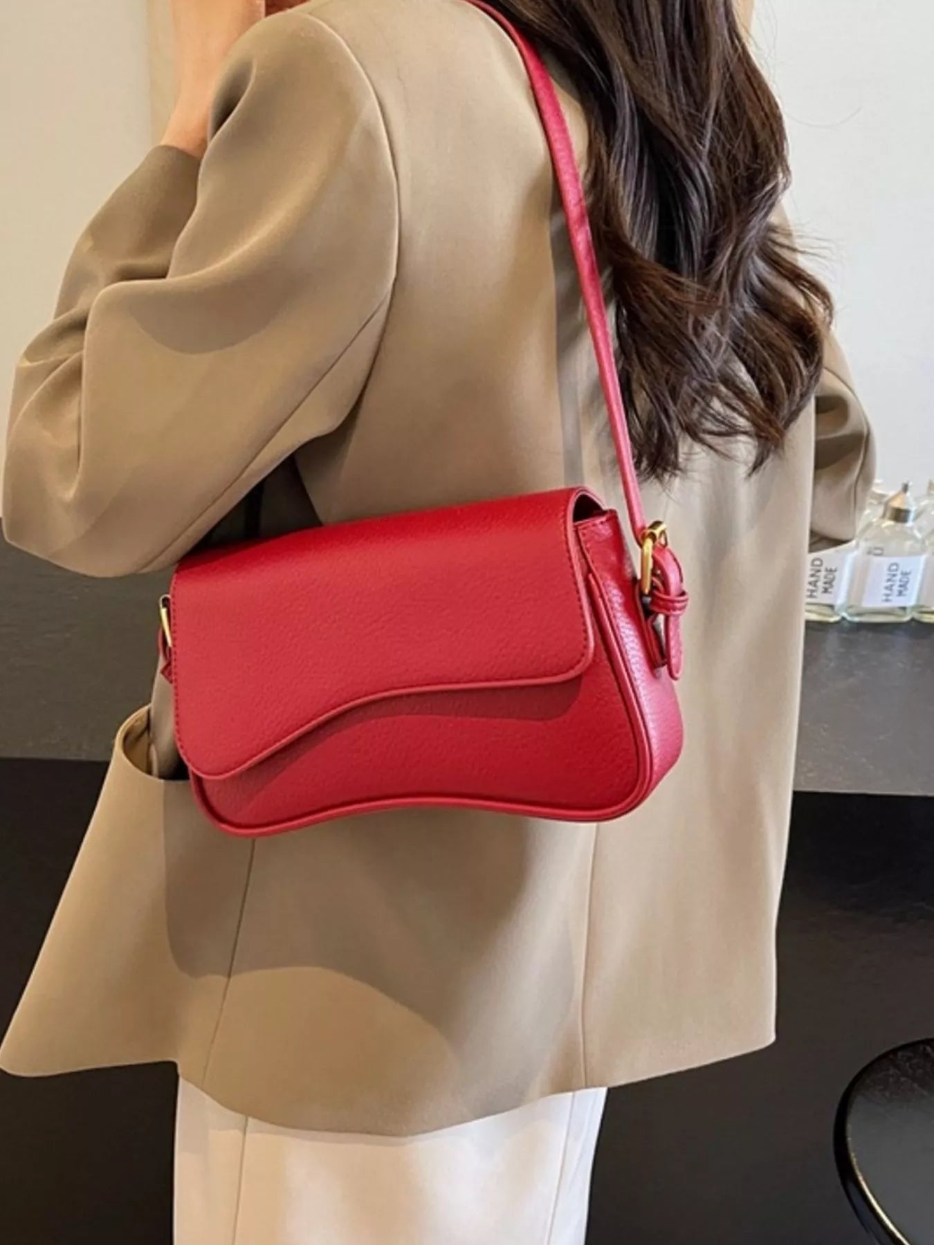 Solid Color Leather Crossbody Bag - MAD RUFFI