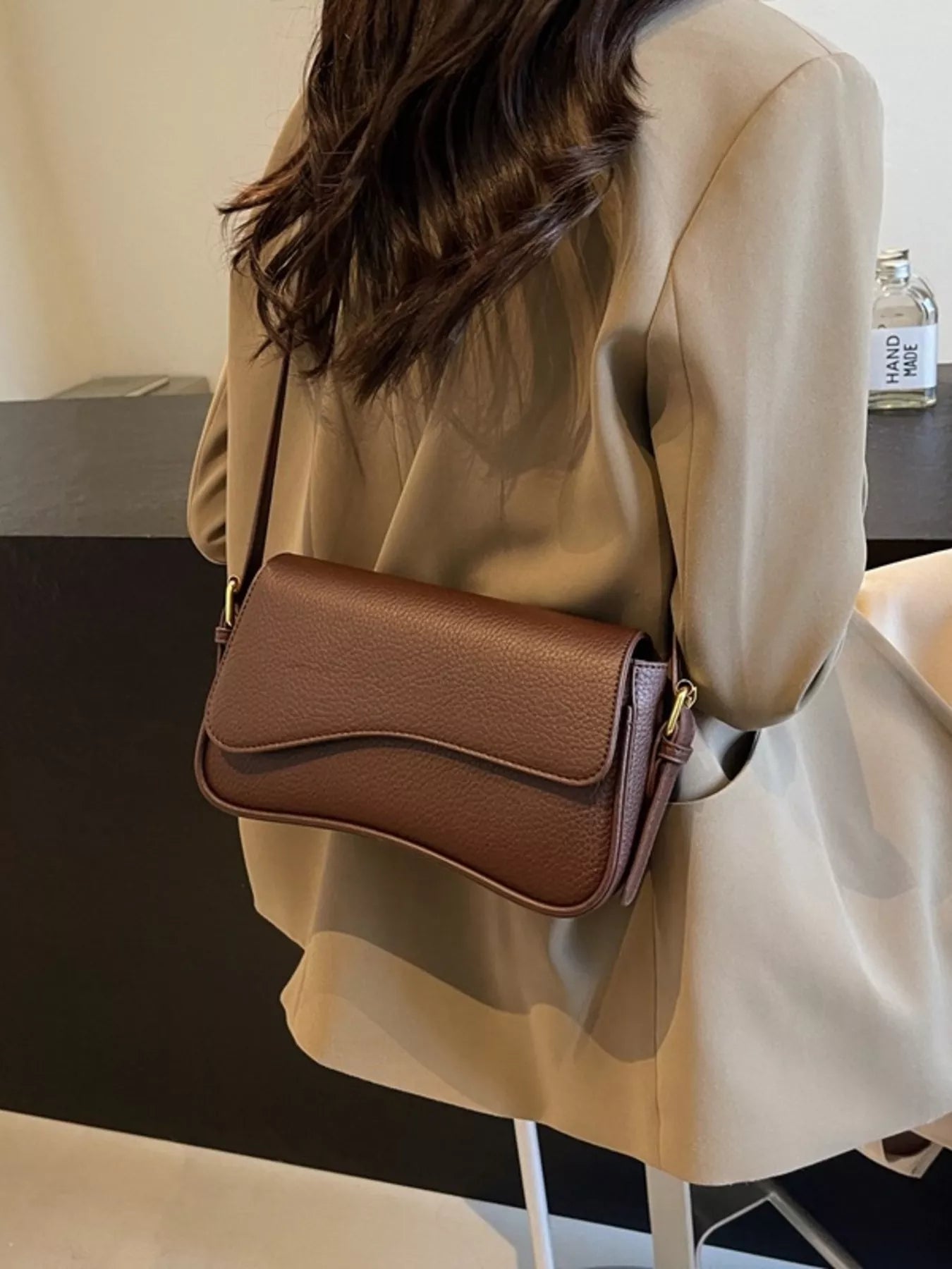 Solid Color Leather Crossbody Bag - MAD RUFFI
