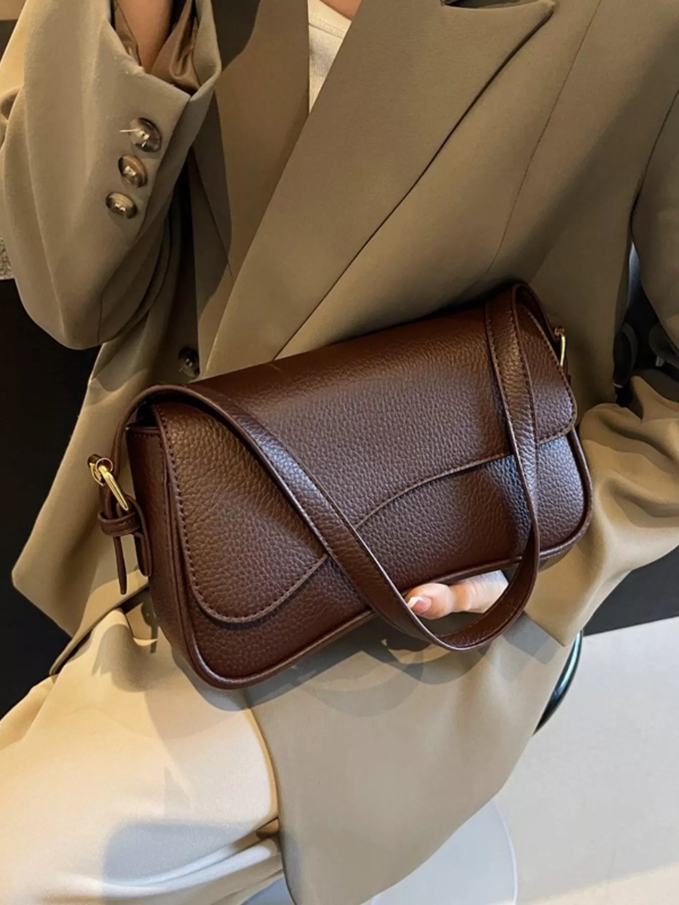 Solid Color Leather Crossbody Bag - MAD RUFFI