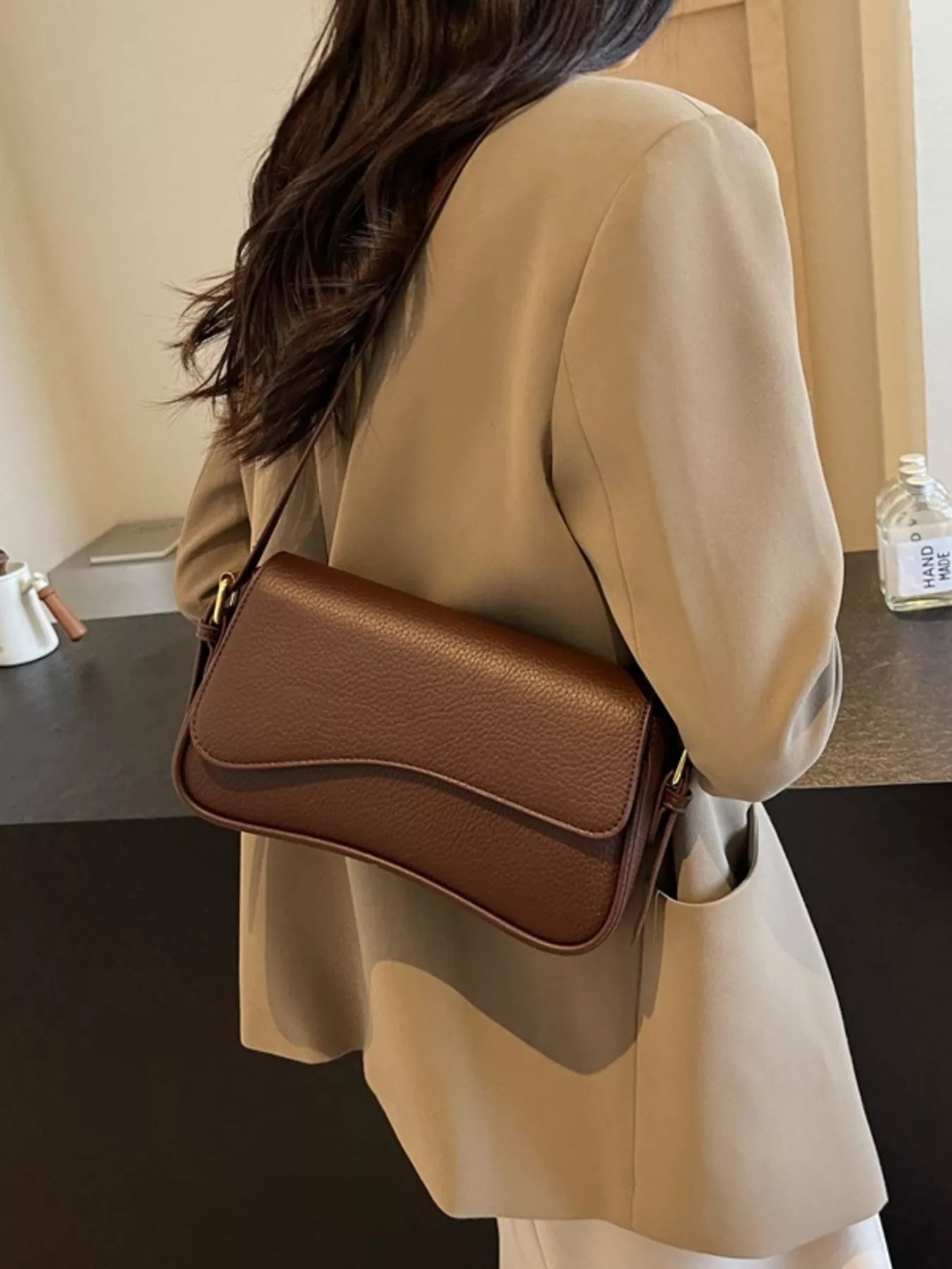 Solid Color Leather Crossbody Bag - MAD RUFFI