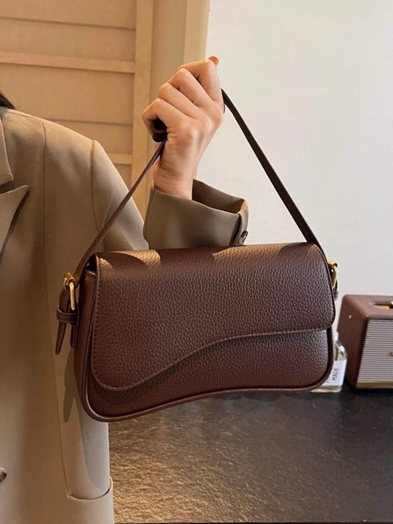 Solid Color Leather Crossbody Bag - MAD RUFFI