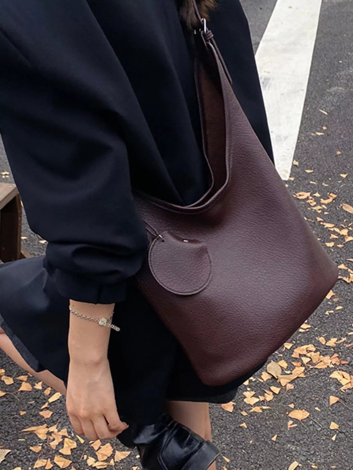 Solid Color Leather Handbag - MAD RUFFI