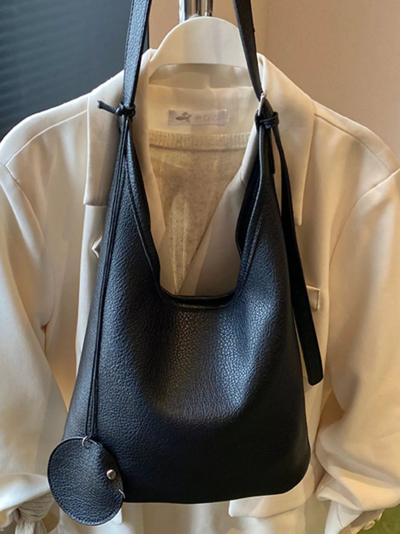 Solid Color Leather Handbag - MAD RUFFI