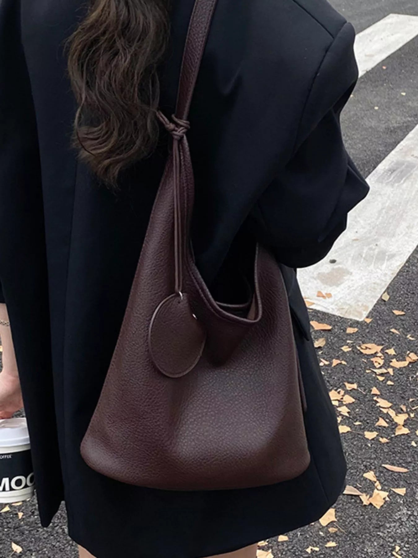 Solid Color Leather Handbag - MAD RUFFI