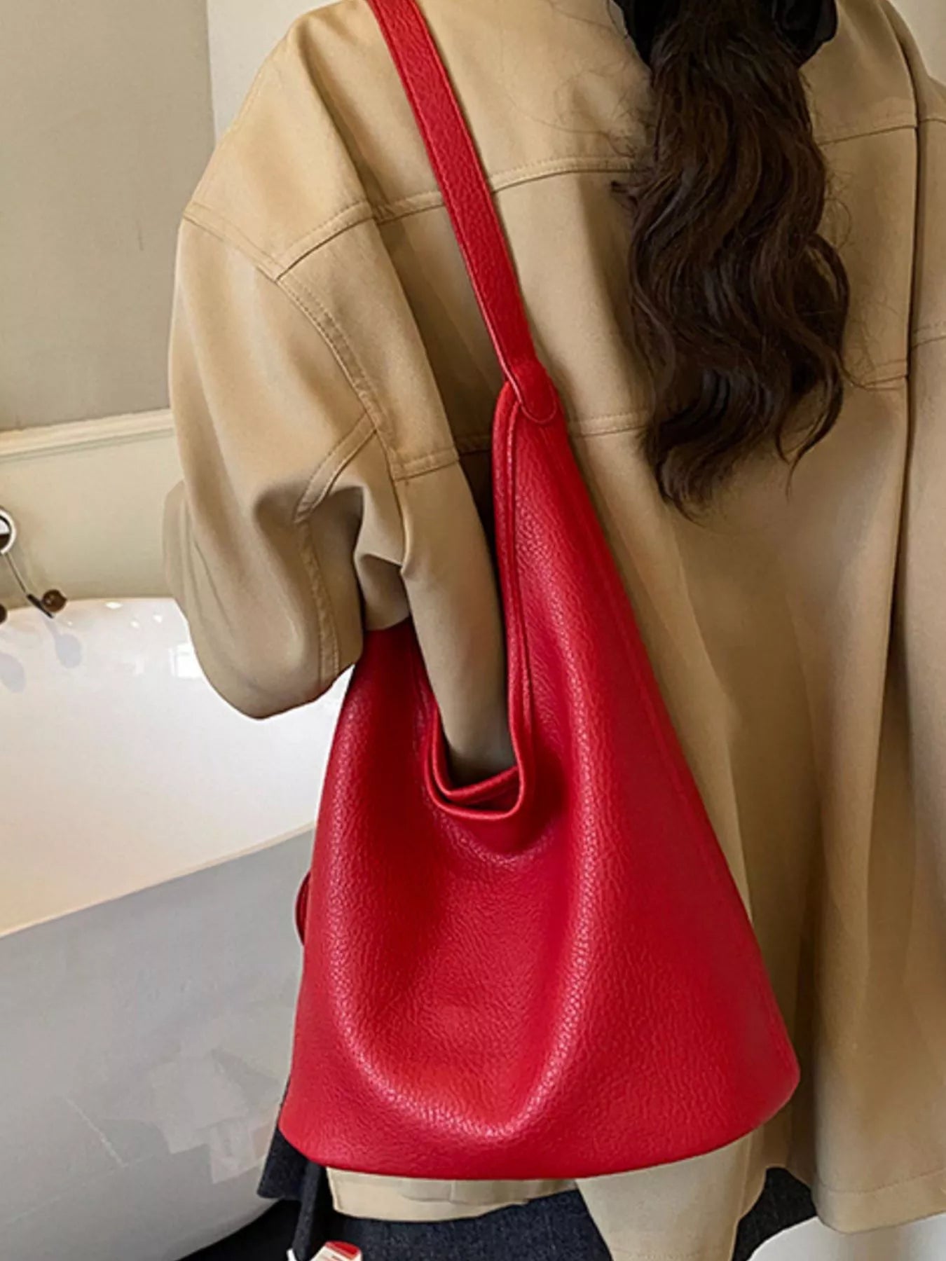 Solid Color Leather Handbag - MAD RUFFI