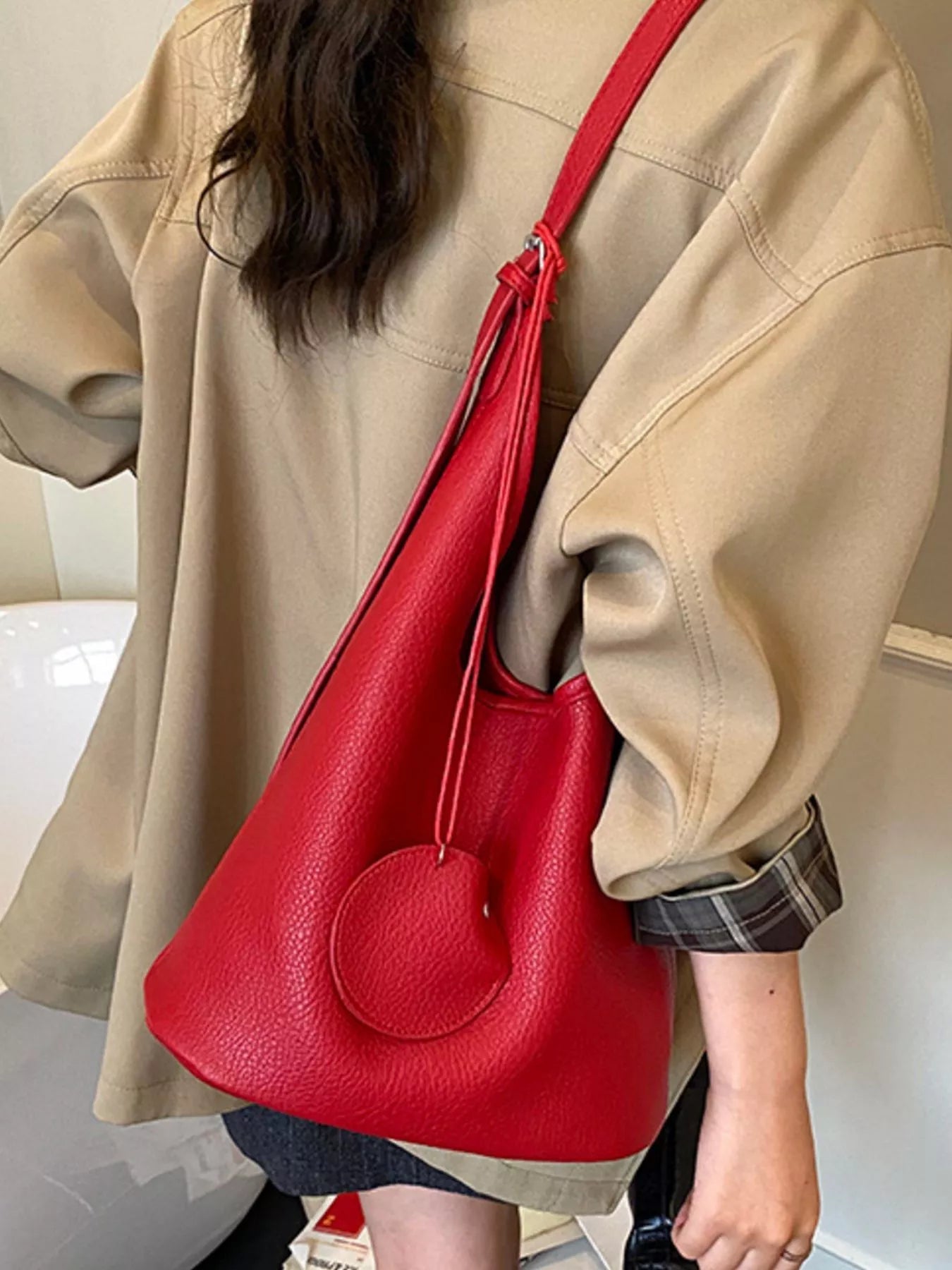 Solid Color Leather Handbag - MAD RUFFI