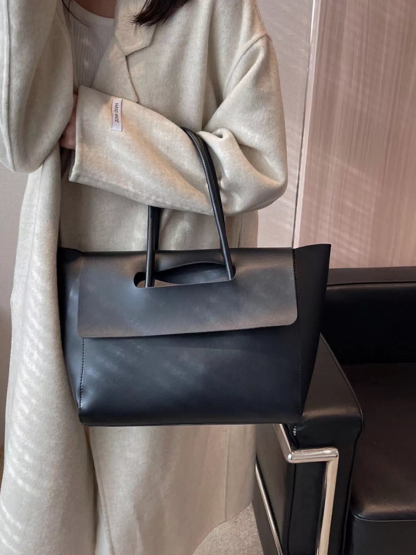 Solid Color Leather Handbag - MAD RUFFI