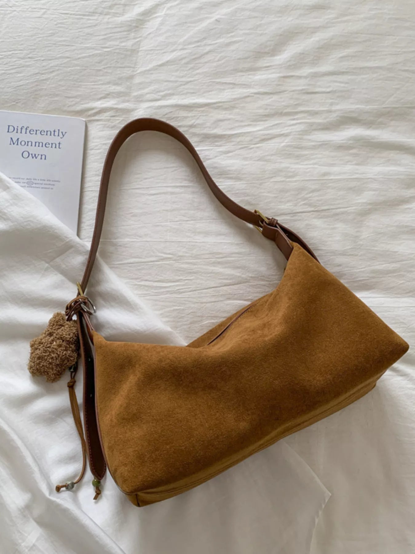 Solid Color Suede Hobo Crossbody Bag - MAD RUFFI