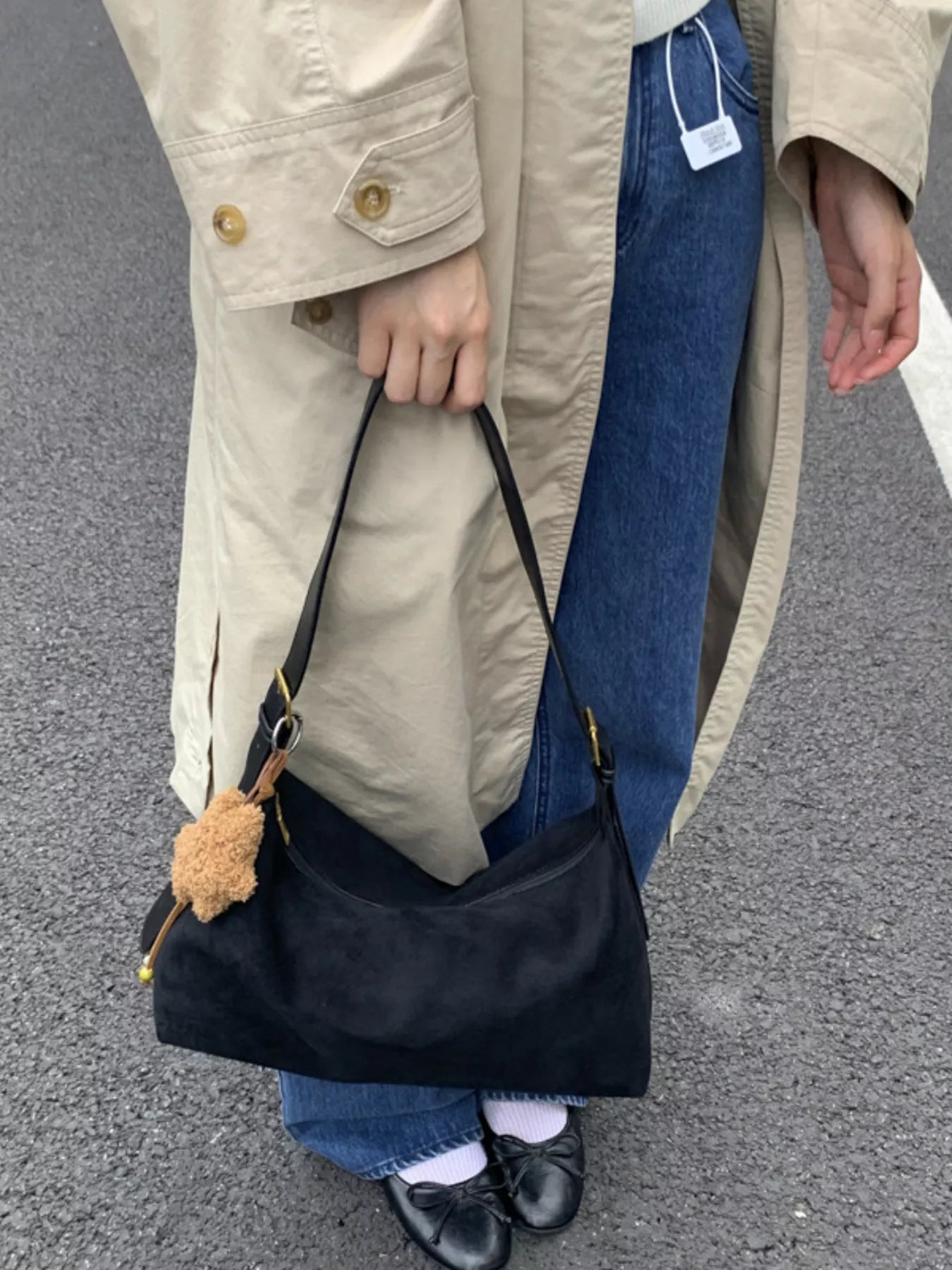 Solid Color Suede Hobo Crossbody Bag - MAD RUFFI