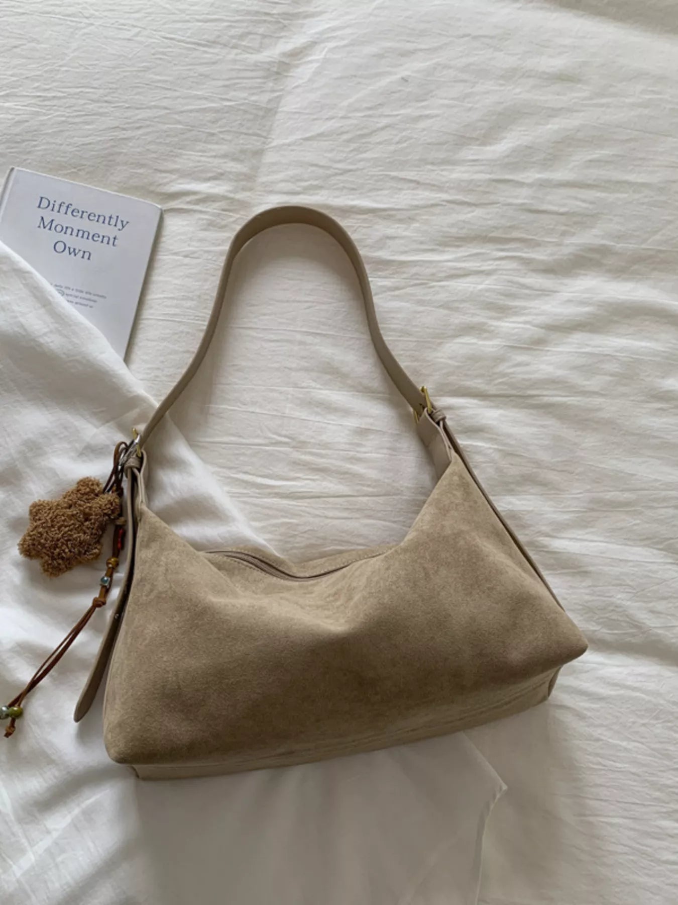 Solid Color Suede Hobo Crossbody Bag - MAD RUFFI