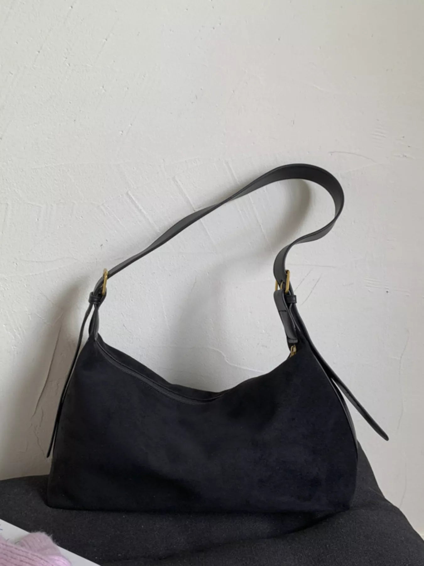 Solid Color Suede Hobo Crossbody Bag - MAD RUFFI