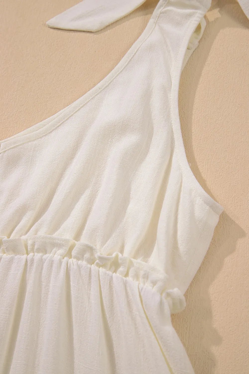 Solid Color Tied Straps Ruffle Tiered Mini Dress - MAD RUFFI