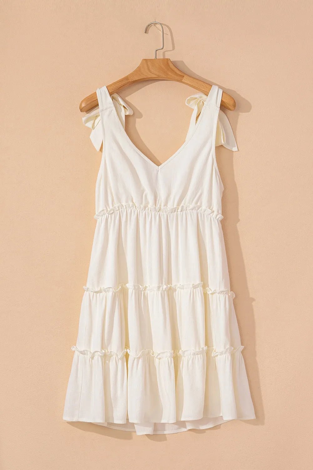 Solid Color Tied Straps Ruffle Tiered Mini Dress - MAD RUFFI