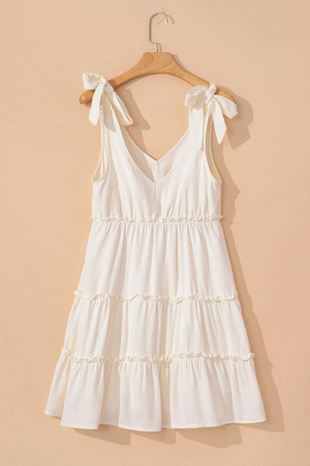 Solid Color Tied Straps Ruffle Tiered Mini Dress - MAD RUFFI