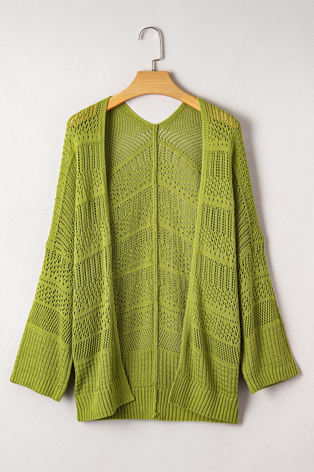 Spinach Green Oversize Crochet Knit Open Cardigan - MAD RUFFI