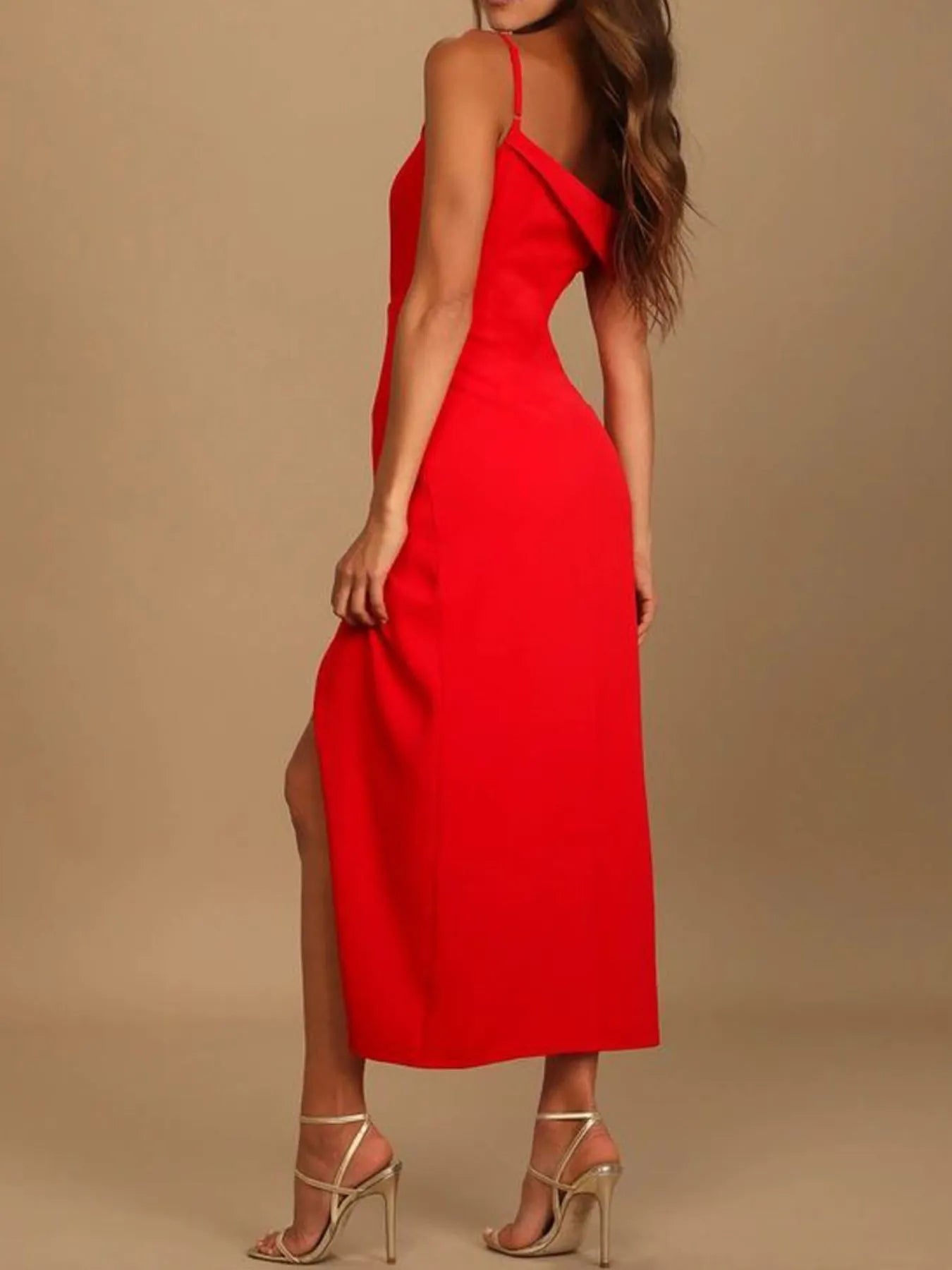 Split Asymmetrical Neck Midi Dress - MAD RUFFI
