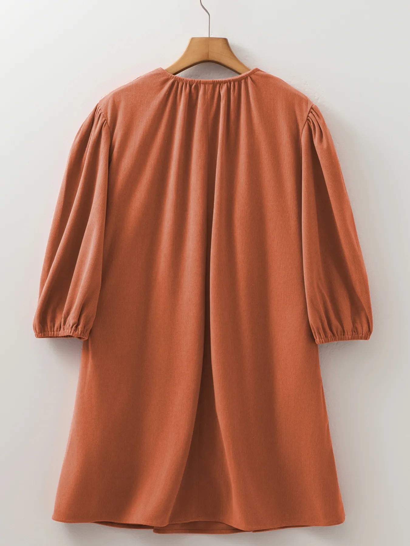 Split Neck Scallop Detail Corduroy Mini Dress - MAD RUFFI