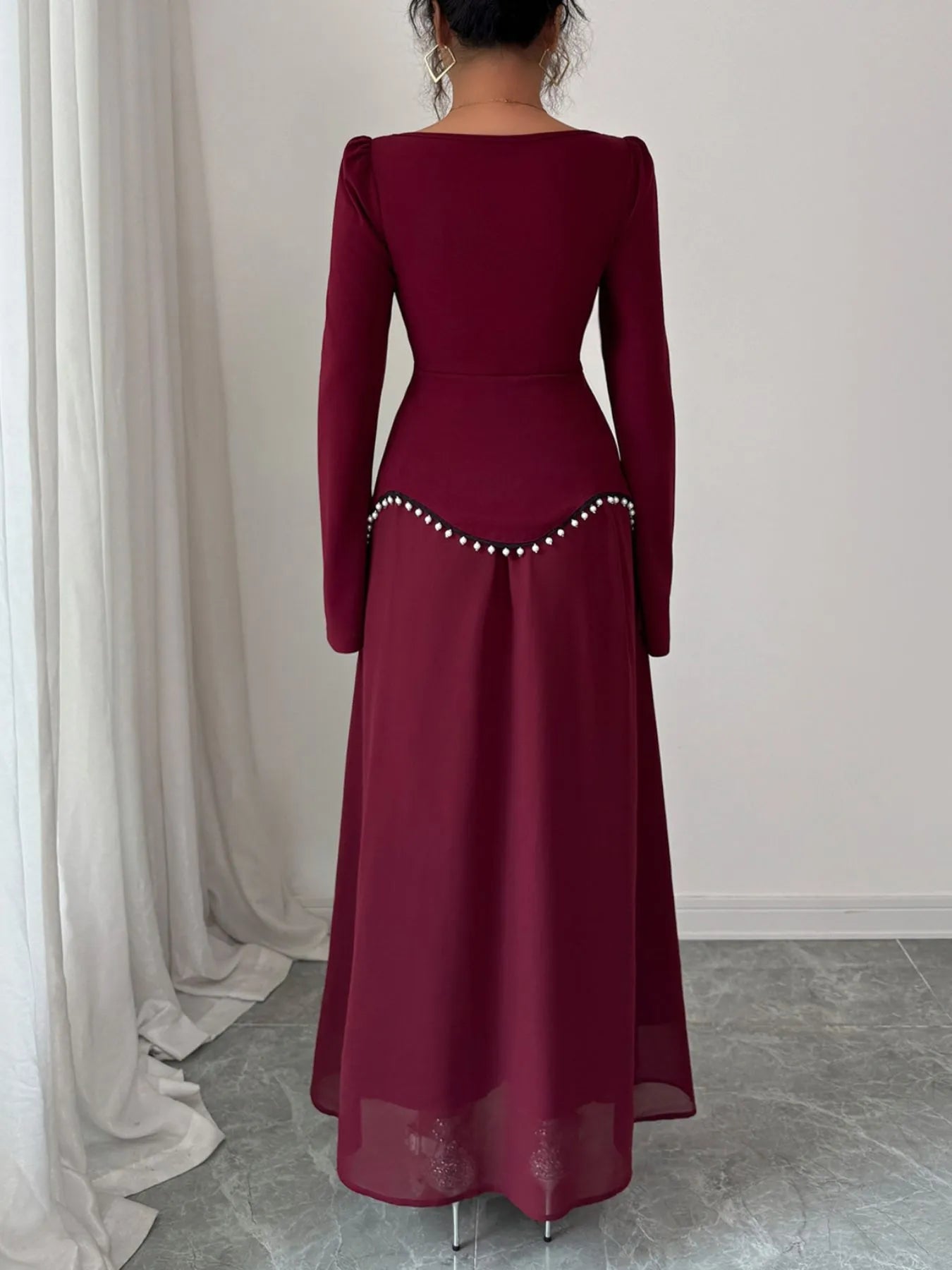 Square Neck Long Sleeve Maxi Dress - MAD RUFFI