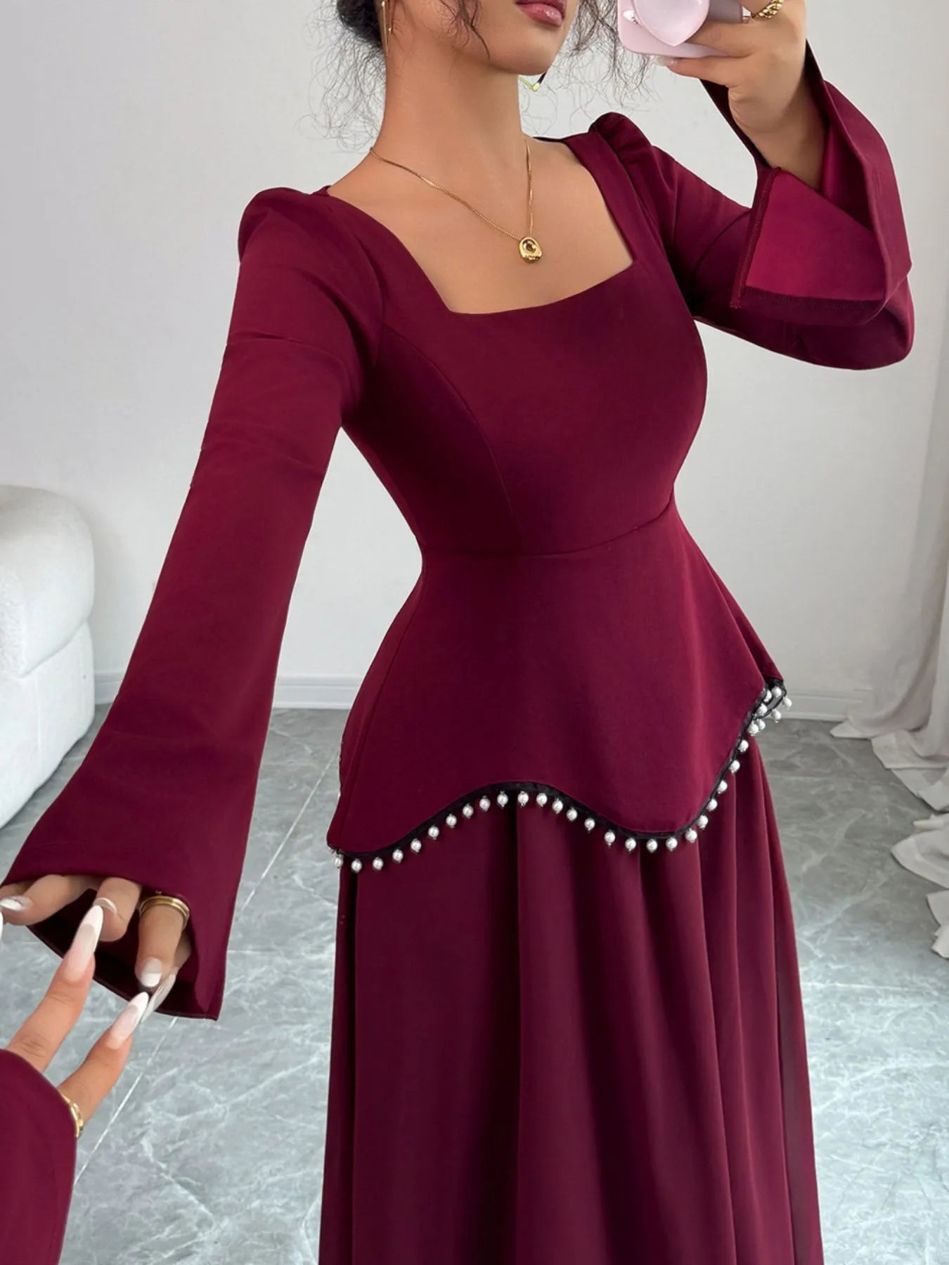 Square Neck Long Sleeve Maxi Dress - MAD RUFFI