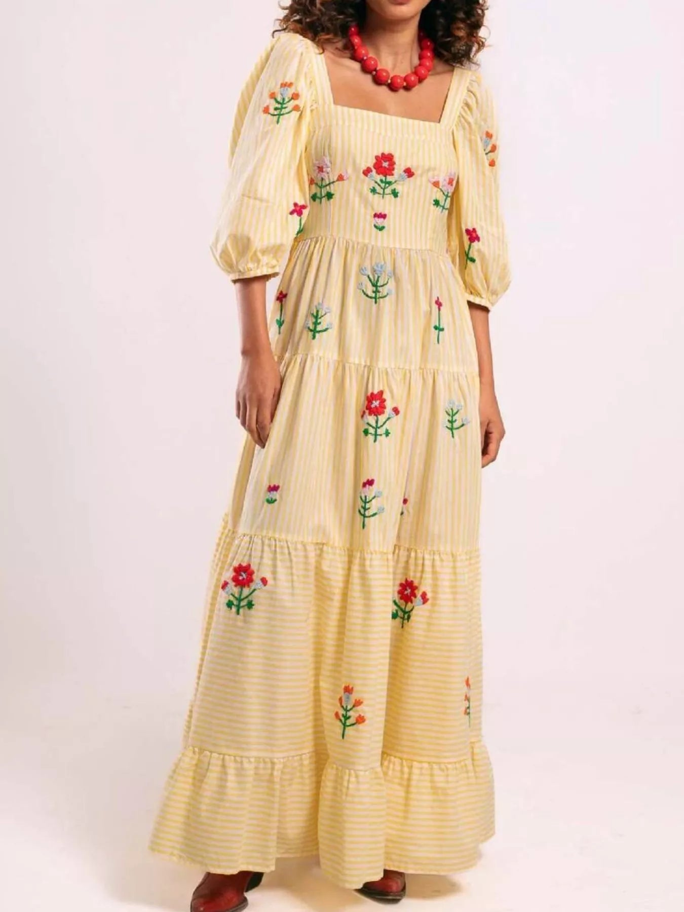Square Neck Tiered Maxi Dress - MAD RUFFI