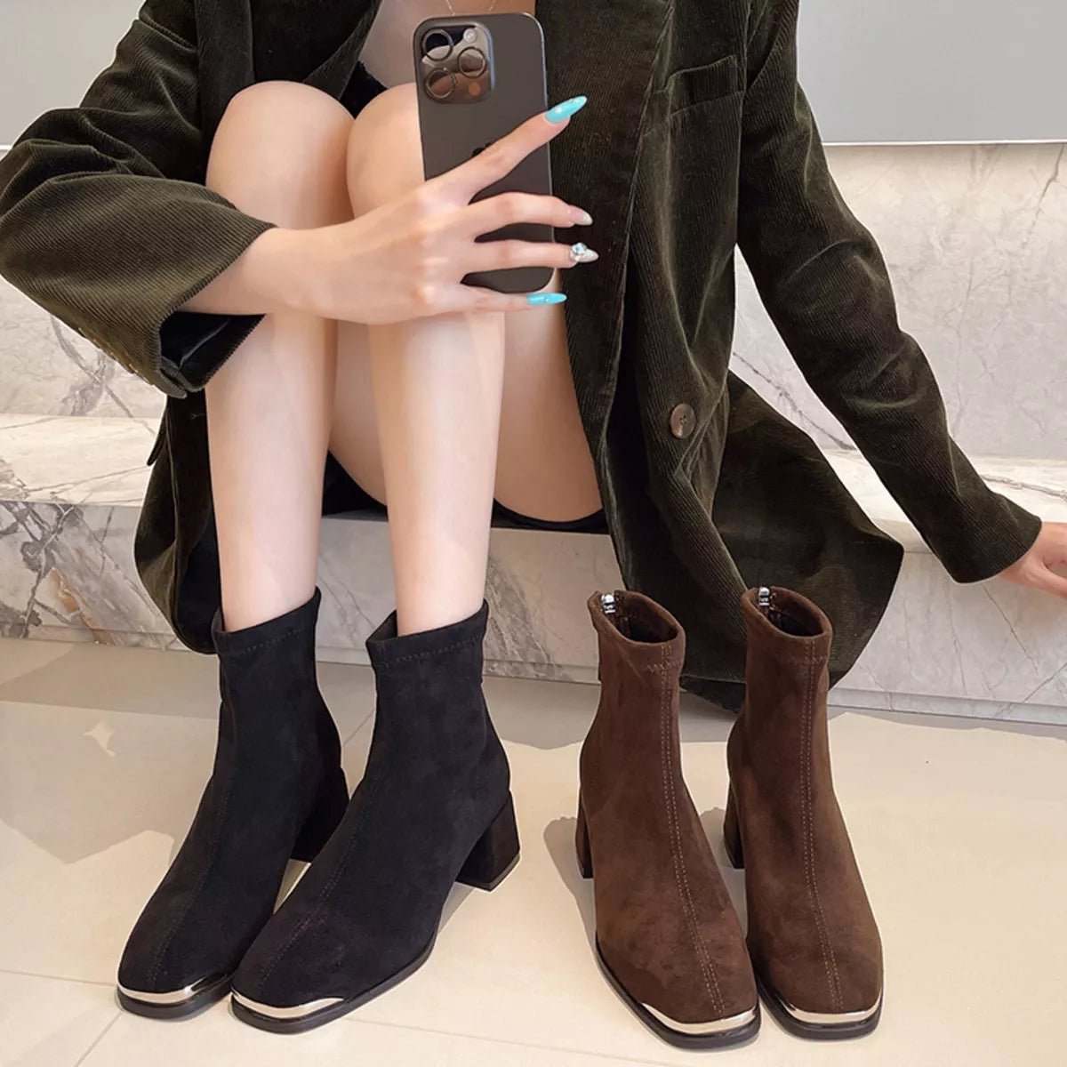 Square Toe Block Heels Boots - MAD RUFFI