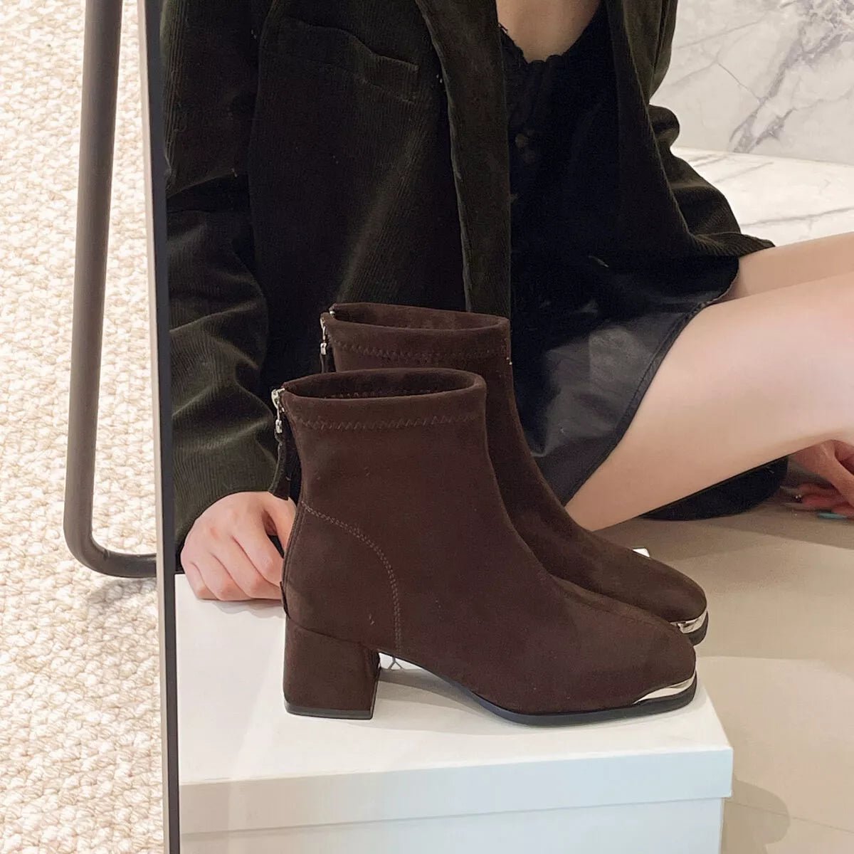 Square Toe Block Heels Boots - MAD RUFFI