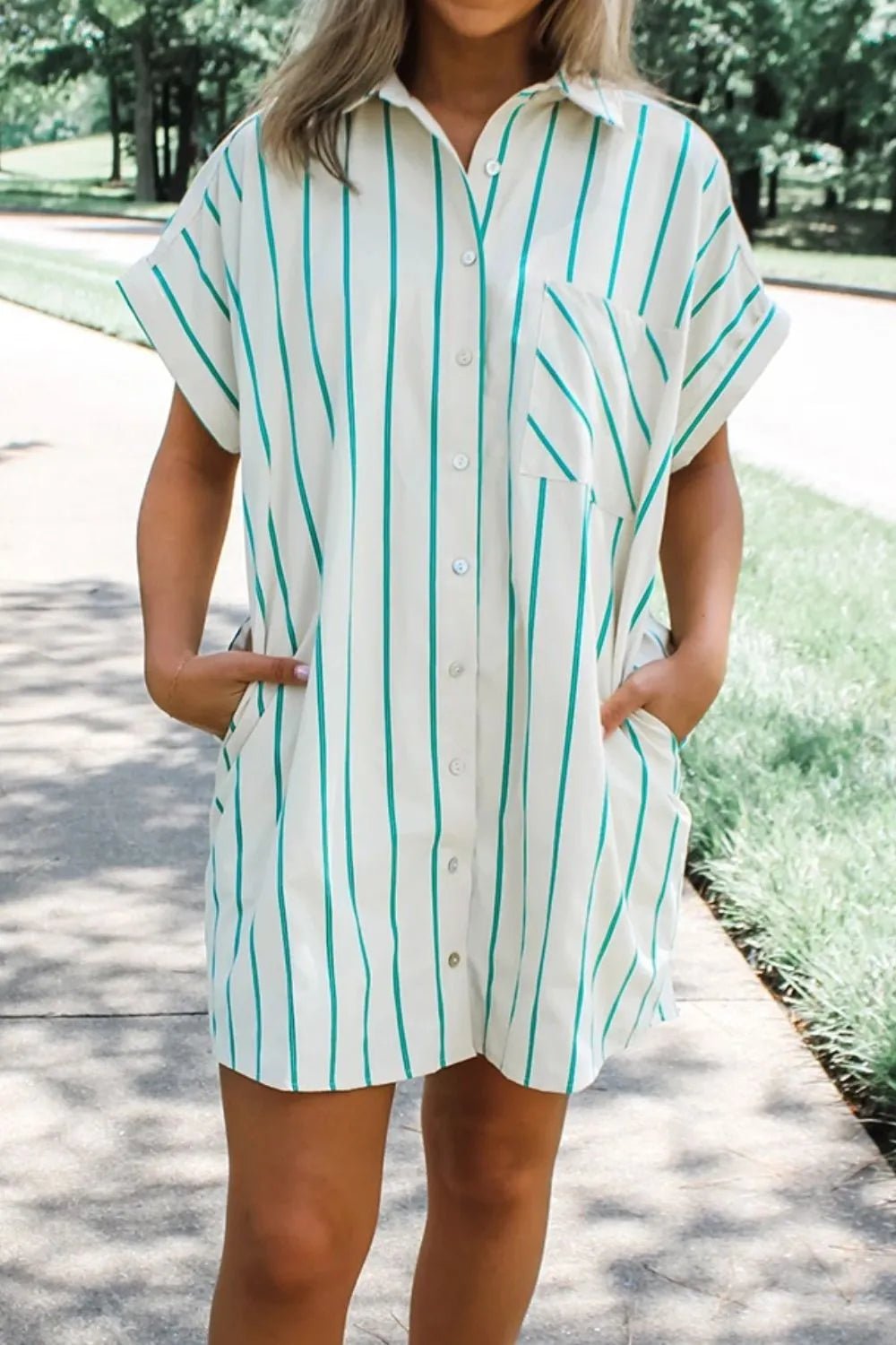 St Patricks Striped Wide Short Sleeve Shift Mini Shirt Dress - MAD RUFFI