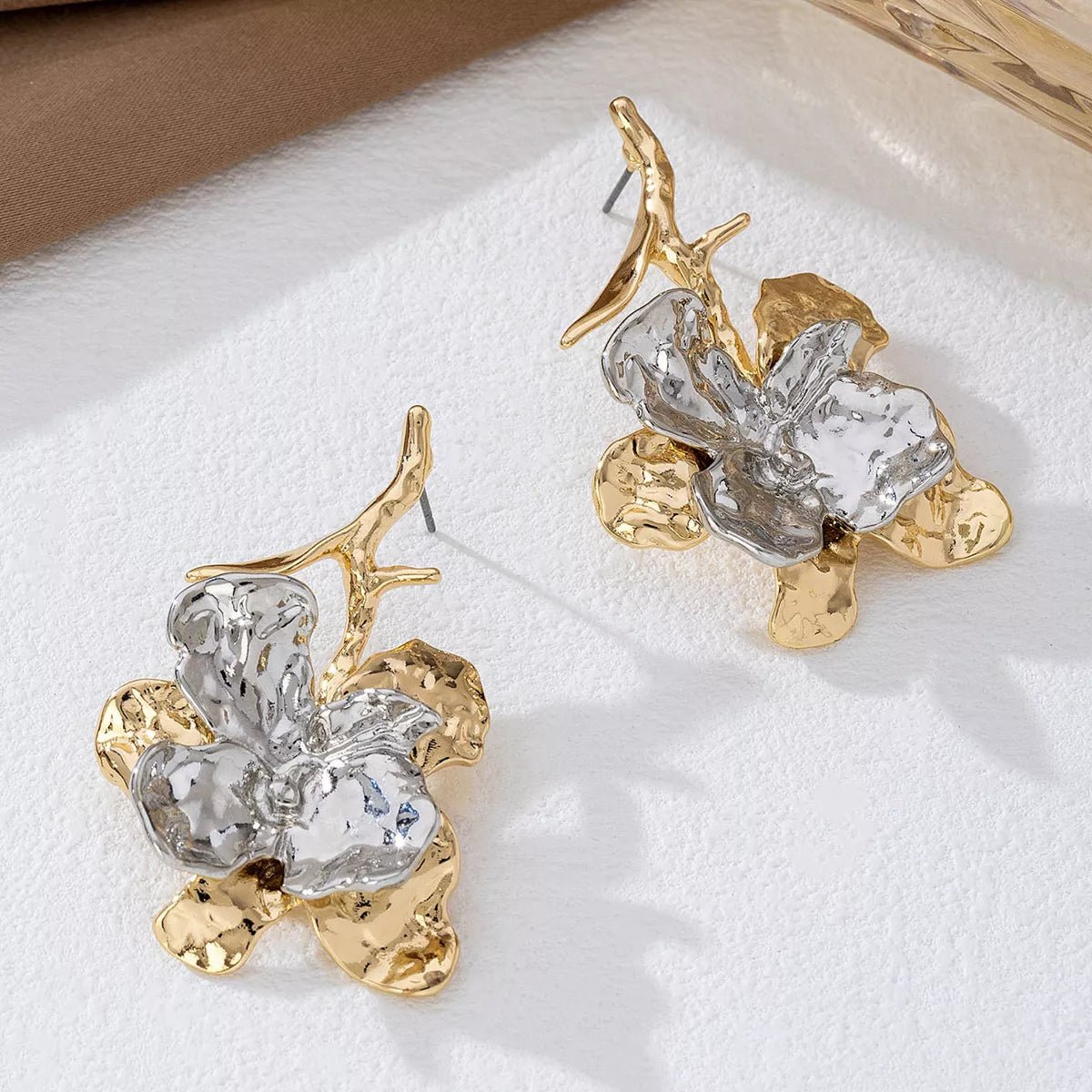 Stainless Steel Flower Statement Drop Earrings - MAD RUFFI